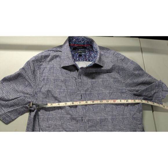 TAHARI Mens S Blue White Print Shirt Pointed Collar Stretch Cotton Casual Work - Picture 3 of 6